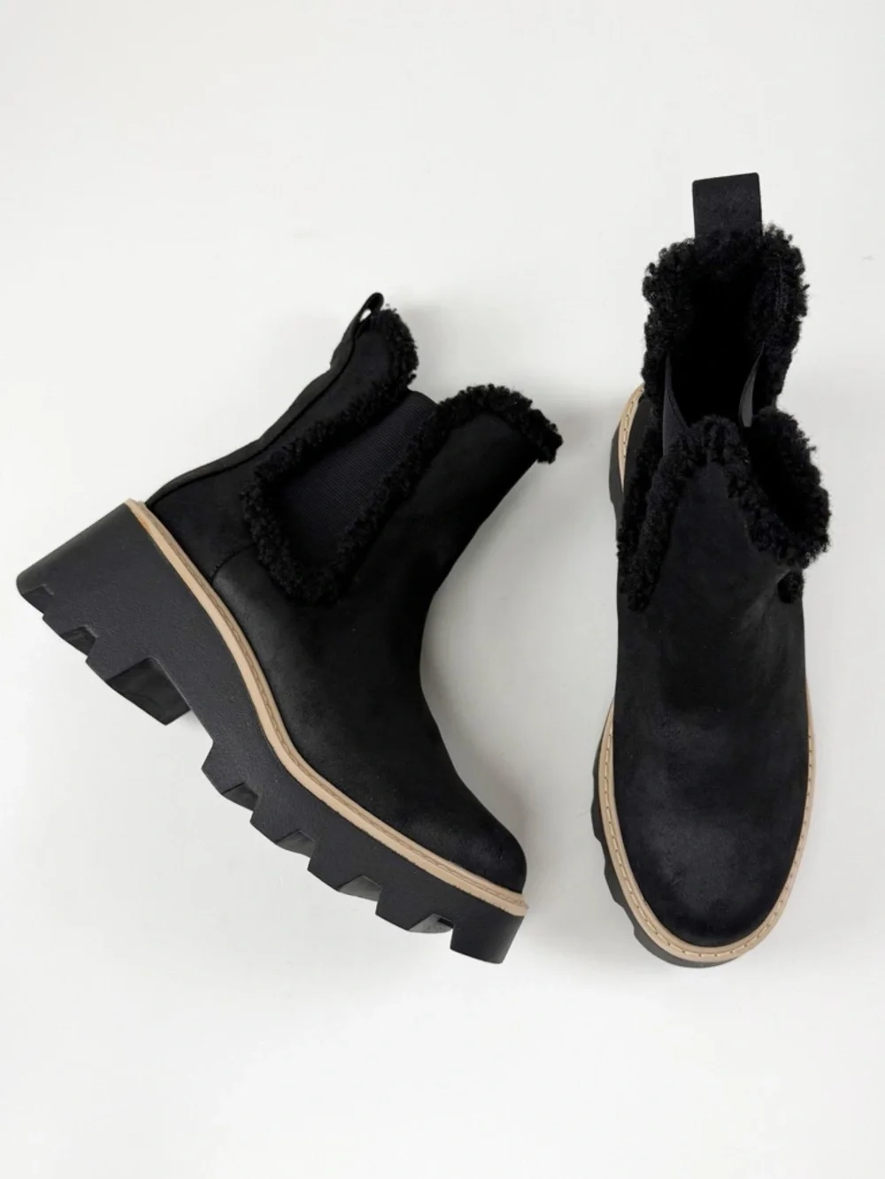 DV Dolce Vita Vandi Cozy Lug-Sole Platform Booties Womens 8.5 Black NEW